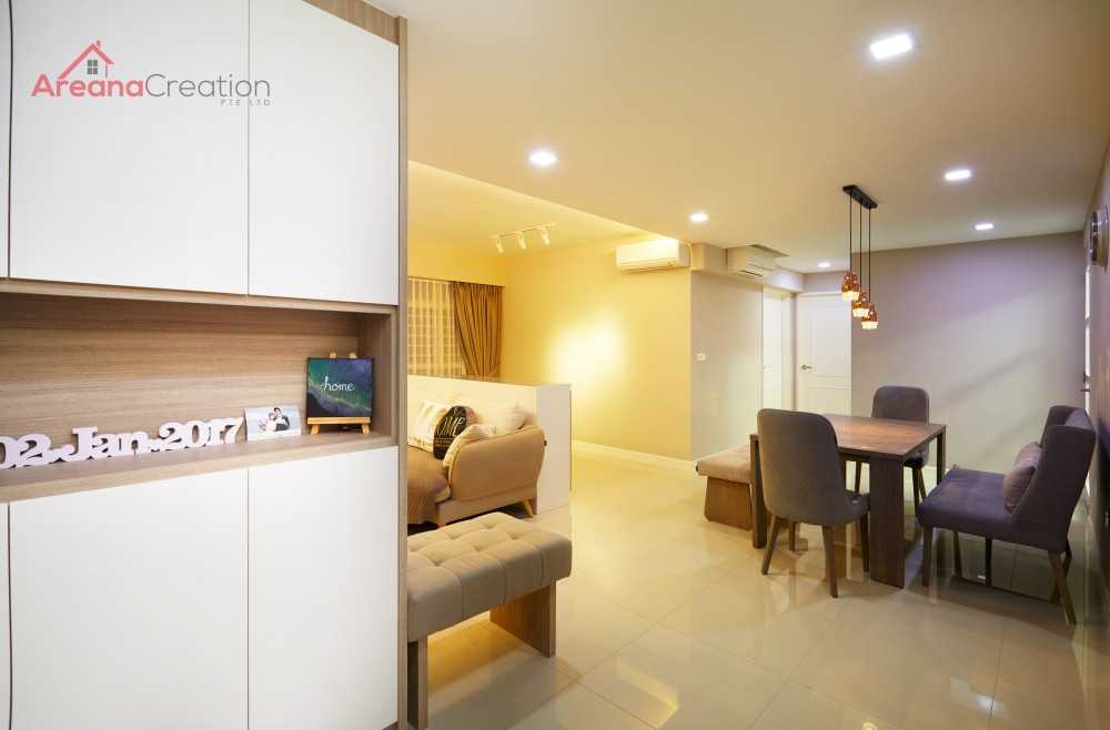 Transitional Dining Room with Downlights and Dining Table
