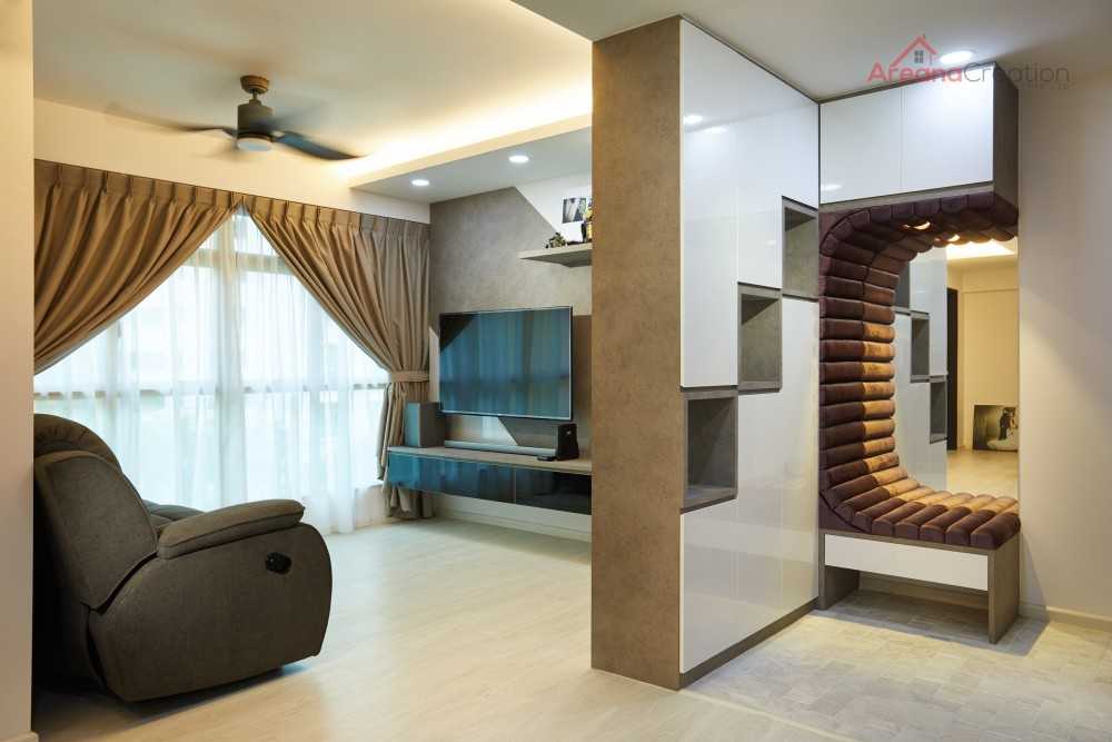 Contemporary Living Room with TV Console and Cove Lighting