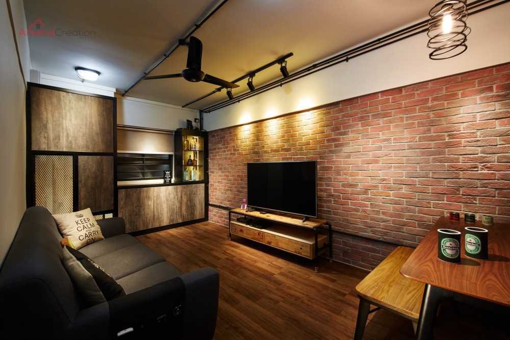 Industrial Living Room with TV Console and Sofa