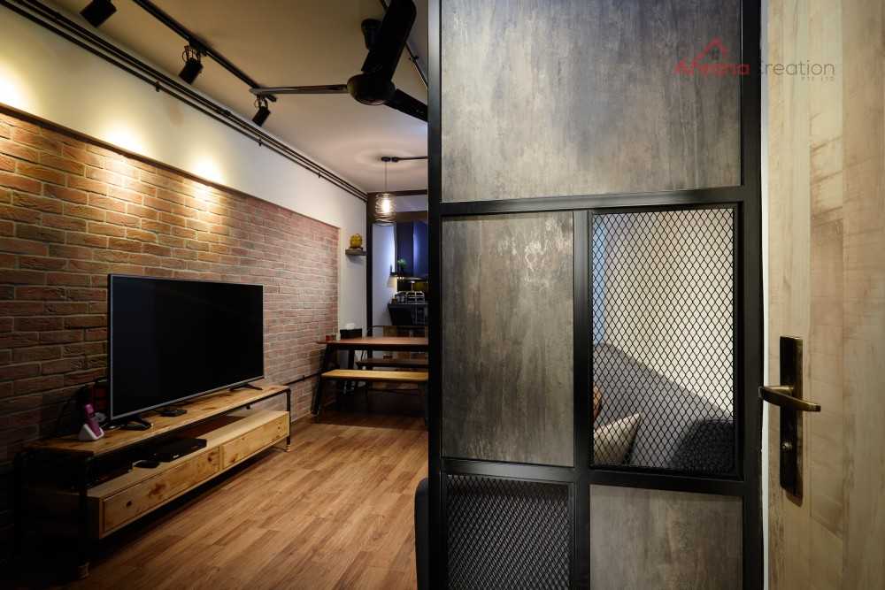 Industrial Living Room with TV Console and Sofa