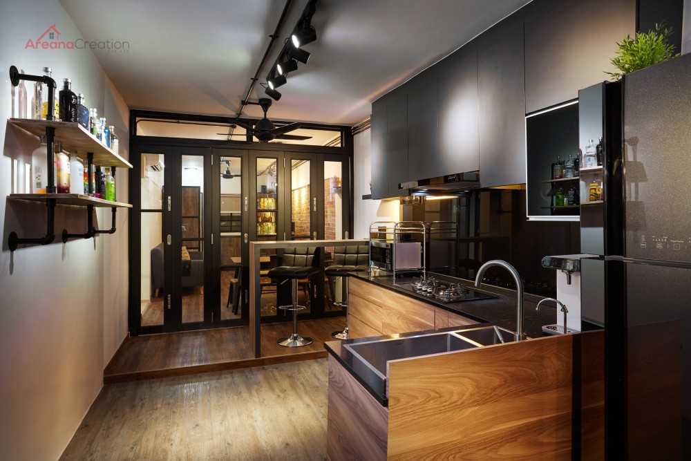 Industrial Kitchen with Vinyl Flooring and Wood Flooring