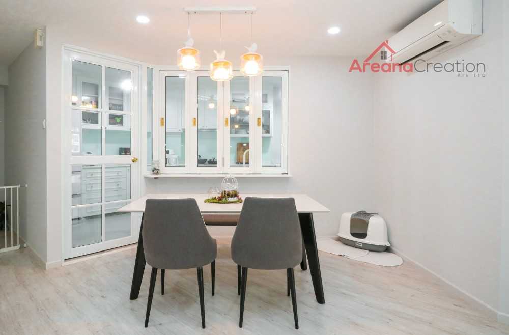 Minimalist Dining Room with Ceiling Light and Downlights