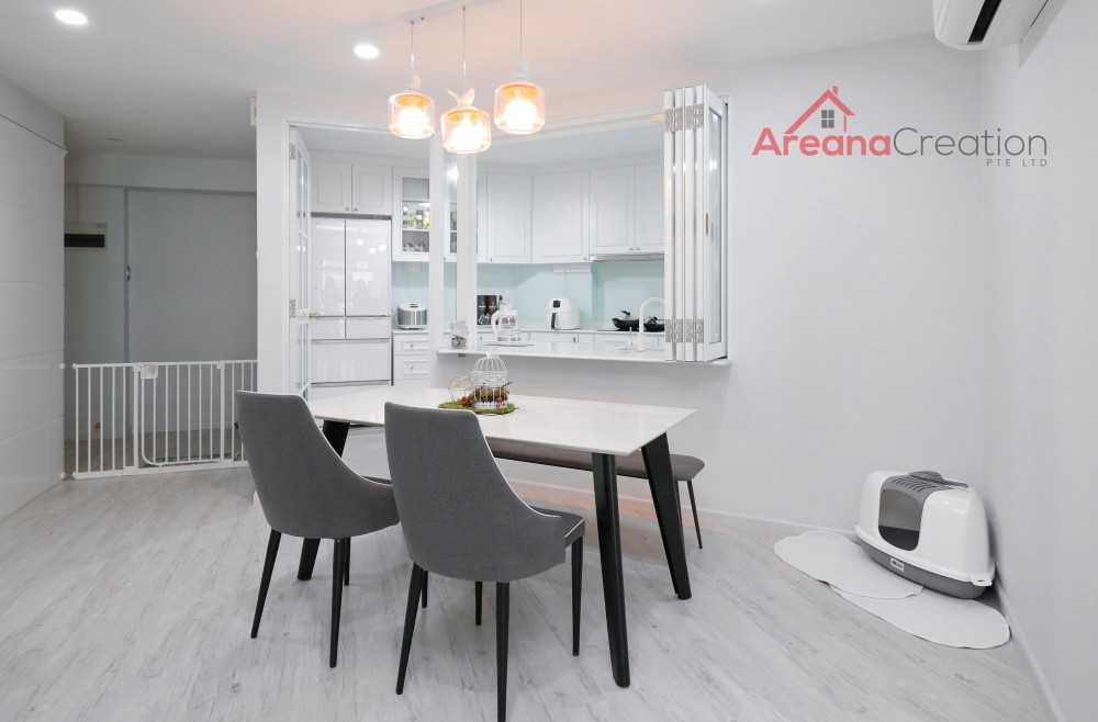 Minimalist Kitchen with Wood Flooring and Kitchen Window