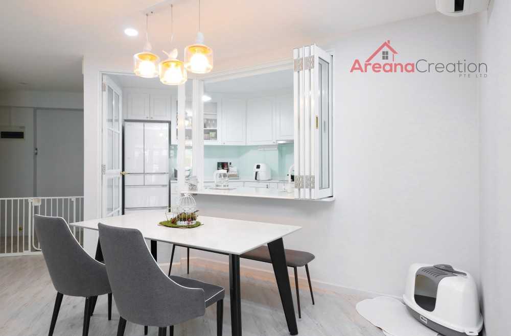 Minimalist Kitchen with Wood Flooring and Kitchen Window
