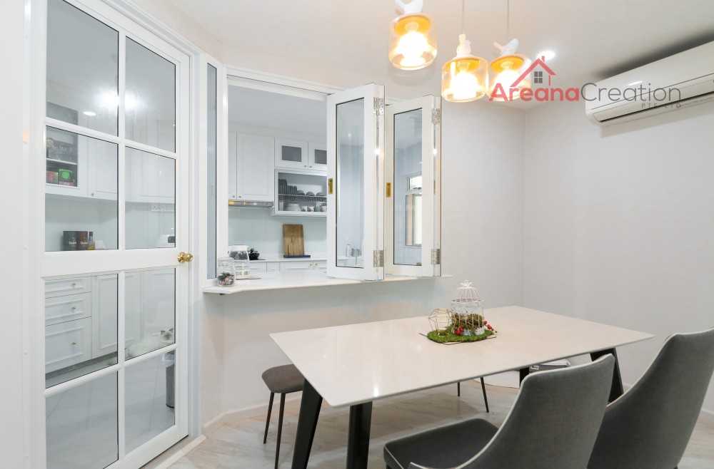 Minimalist Kitchen with Wood Flooring and Kitchen Window