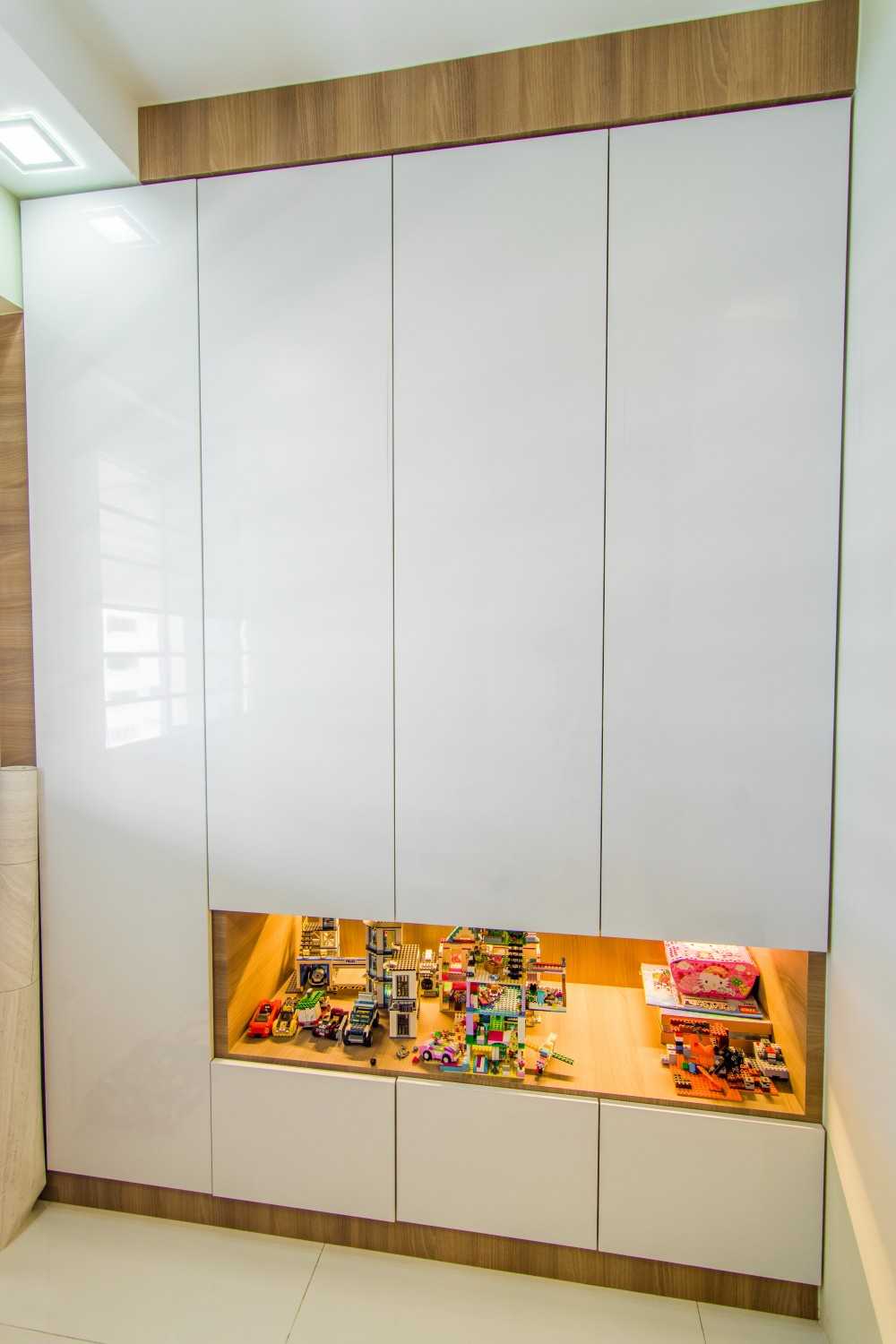Scandinavian Kids Room with Bookshelf and Storage Cabinets